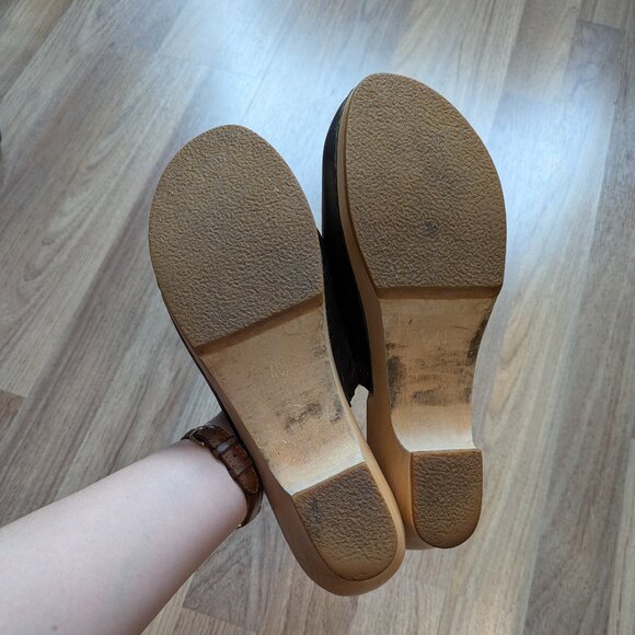 Swedish Hasbeens Black Leather Toffel Clogs Wood Heel EU 40 (Right Damaged) - Picture 6 of 9